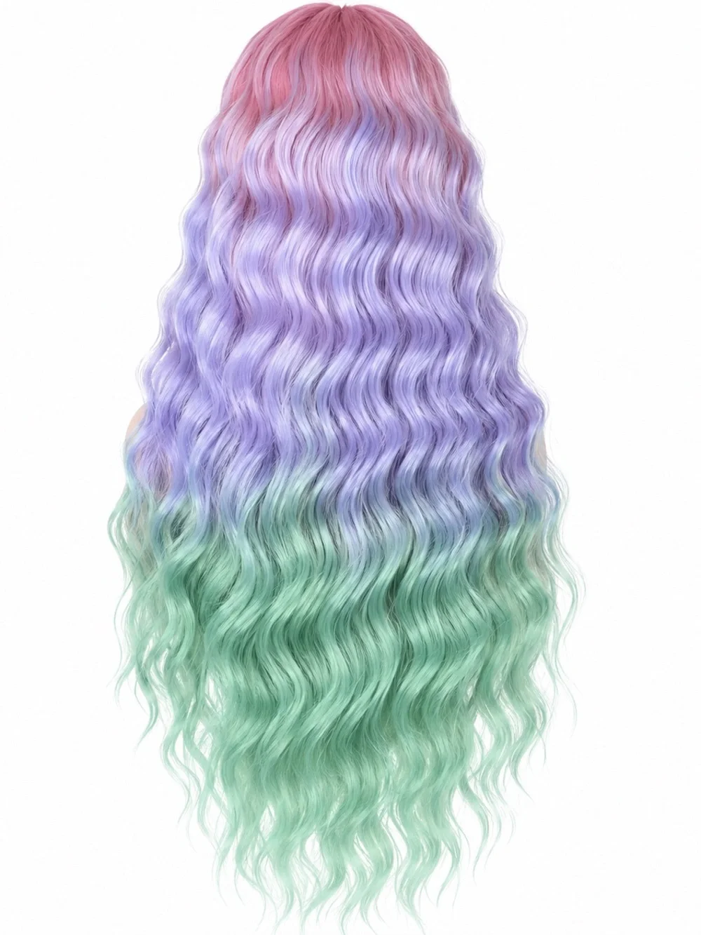 Pastel Pink, Lavender & Mint Long Wavy Wig with Bangs 24 inches long